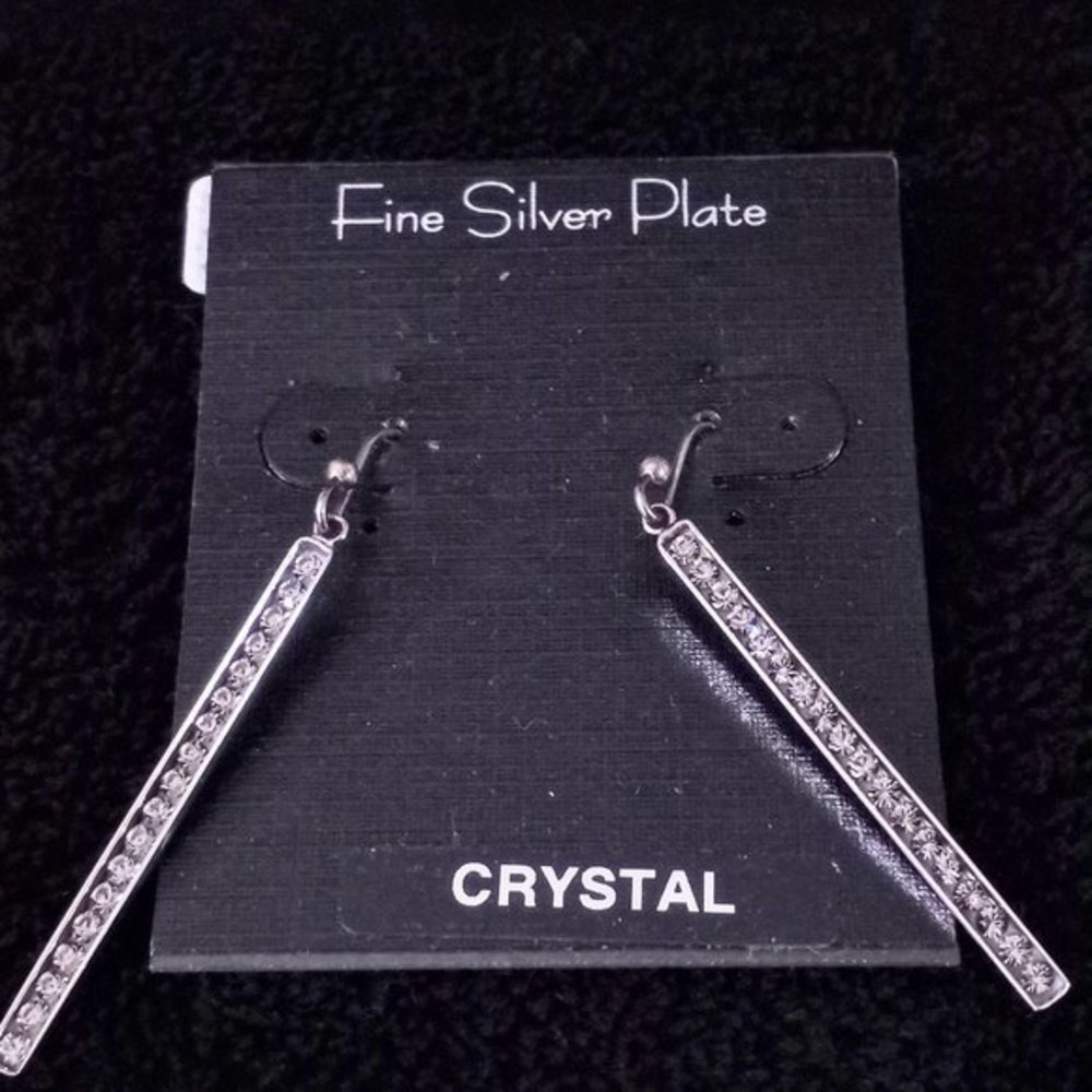 Fine Silver Plate Crystal Earrings New With Tags #1122 - Picture 2 of 5